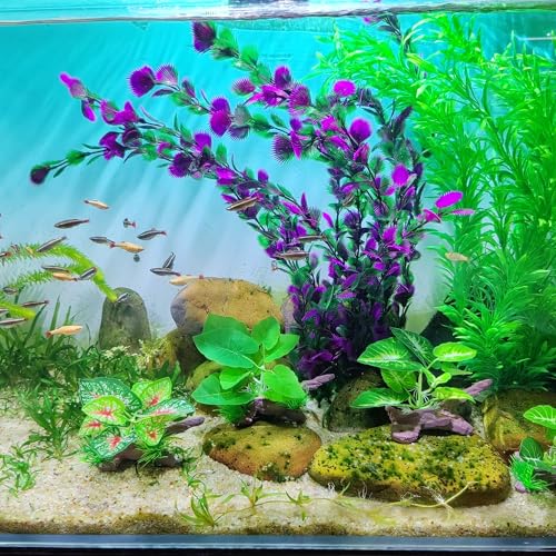 20.47 Inch Tall Aquarium Plants – Large Lifelike Artificial Fish Tank Decorations, 2 Pcs Fish Tank Plants Plastic, Durable & Safe for Freshwater/Saltwater Aquariums (Purple (Style C)) - color: Purple (Style C)