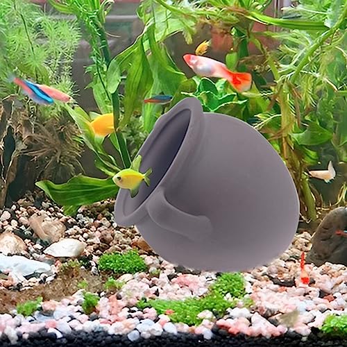 AnRui Ceramic Jar Aquarium Ornament Decor Natural Clay Vase Betta House Hideout Cave Pot Fish Tank Decorations Accessories for Cichlid, Small Fish, Shrimp to Play Hide Breed Habitat, Large - size: Large