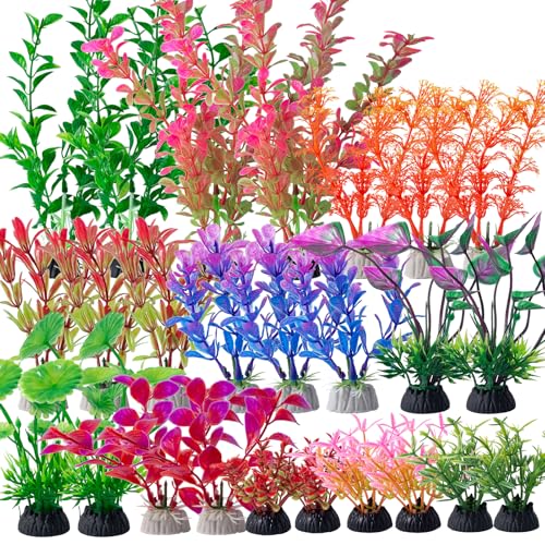 COMSUN 25 Pack Artificial Aquarium Plants, Small Size 4 inch Approximate Height Fish Tank Decorations Home Décor Plastic Red - color: Red