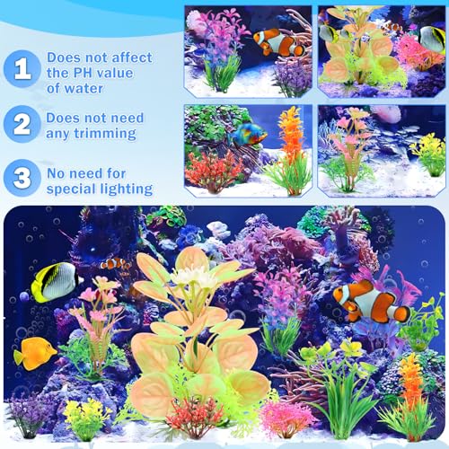 QUOZUO Fish Tank Accessories Aquarium Decorations Plastic Plants, 11cs Small Goldfish Turtle Tank Decorations Artificial Plants, Aquarium Decor Colorful Grass Plant - color: Multi Color