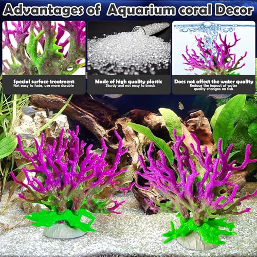 kathson Artificial Coral Ornament Resin Coral Decor for Fish Tank Underwater Sea Plants Decorations Aquarium Landscape (Purplish Green) - size: 2PCS,Purplish Green
