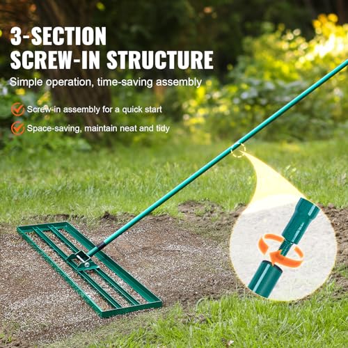 VEVOR Lawn Leveling Rake, 48""x10"" Level Lawn Tool, Heavy-Duty Lawn Leveler with 78"" Steel Extended Handle, Yard Leveling Rake Suit for Garden, Golf Lawn, Farm, Green - size: 48"x10", style: Classic: Alloy
