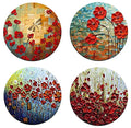Red Watercolor Flowers Round Coaster Set - Made of Recycled Rubber - Set of 4 - color: Red Watercolor Flowers