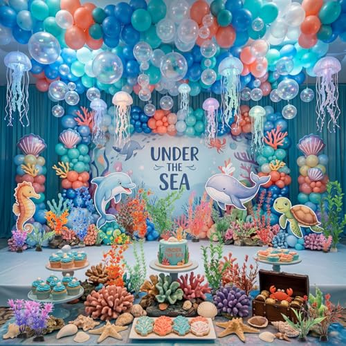 Outus 18 Pcs Under The Sea Party Decorations Ocean Theme Birthday Party Decorations 4" 12" 14" Artificial Fake Seaweed Plants Table Centerpiece for Summer Underwater Fish Tank Lifelike Decor