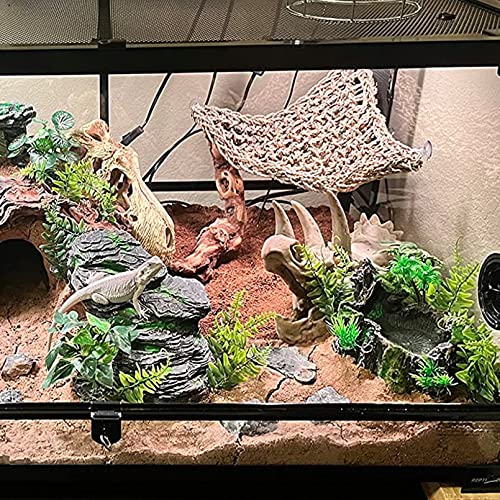 Bearded Dragon Resin Triceratops Skull Hide Decoration Reptiles Artificial Hideout Cave Landscape Tank Accessories Vines Leaves Hideaway Ornaments for Lizards Snake Gecko