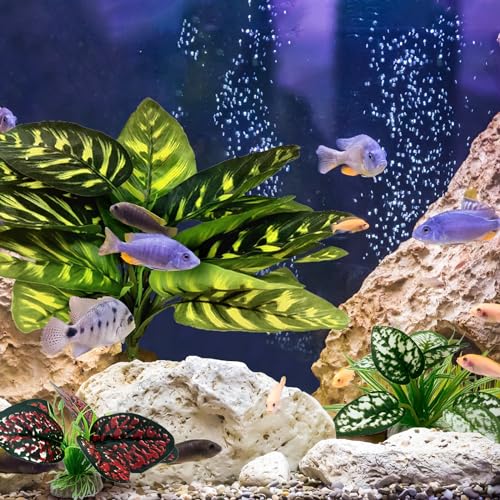 Moonorange Reptile Artificial Plants, Terrarium Plants Decorations Supplies, Aquarium Fish Tank Plant, Amphibian Habitat Hideout Tank Accessories(L Set-3pcs/B) - color: L Set-b