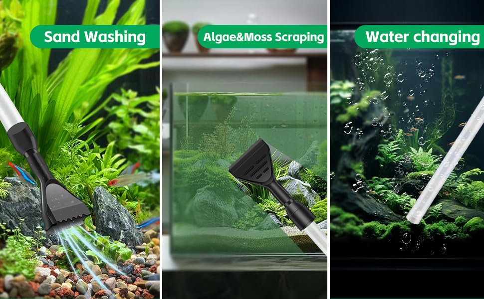 FISORAS Aquarium Gravel Cleaner, Fish Tank Cleaner Gravel Vacuum for Aquarium with 30ml Waste Remover Dropper & Cleaning Brush Suitable for Betta Fish Tank Water Changer, Wash Sand