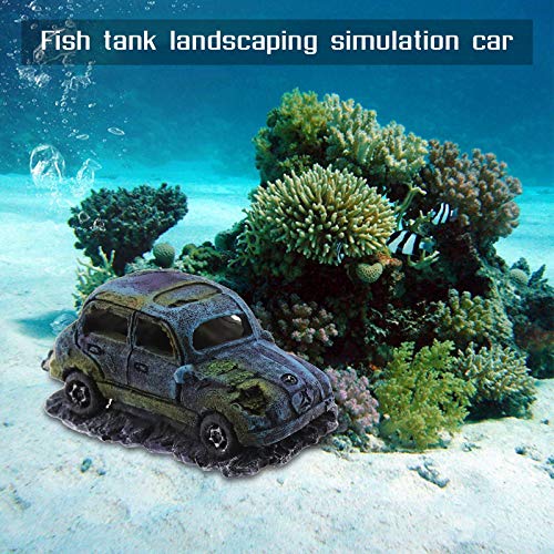 Create idea Aquarium Fish Tank Decor Ornament Resin Imitation Accident Car Landscape Terrarium Home Interior Decorating Accessories 12x7x7cm Blue