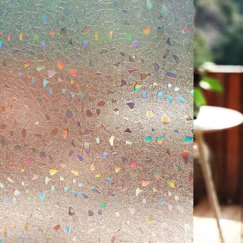 LEMON CLOUD Frosted Window Privacy Film,Stained Glass Static Cling,Decorative Rainbow Window Cling, Heat Control UV Blocking Removable Window Tint for Home Kitchen Bedroom Non-Adhesive,23.6" x 78.7" - color: Clear-rubble Pattern, size: 23.6 x 78.7 Inch