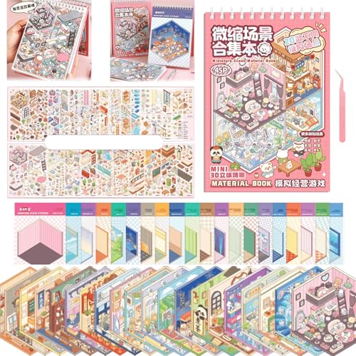3D Sticker Scene Book,Sticker Therapy for Adults,Include 20 Beautiful House Isometric 3D Space DIY Scene Stickers Book,Cute Art Stickers for Girls