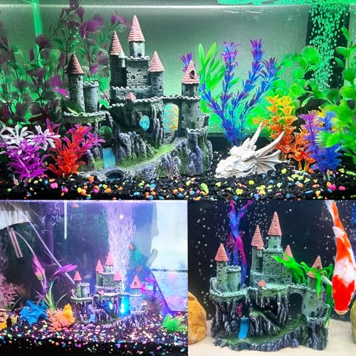 Aquarium Castle Decorations,Resin Castle for Fish Tank with Randomly Color Plants Decor Accessories for Freshwater and Saltwater Fish Tanks (Red) - color: 【red】