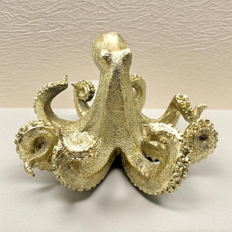 Gold Octopus Vintage Statue Sculpture Frgurine Gift for Home Office Living Room Desktop Display Decor Decorative