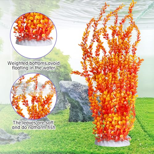 Hamiledyi Aquarium Plastic Plants Aquarium Decor Artificial Fish Tank Plants,Tall Fish Tank Decorations, Extra Large Aquarium Plant 23.6-inch Tall,2PCS（Orange Style B） - color: Orange（style B）