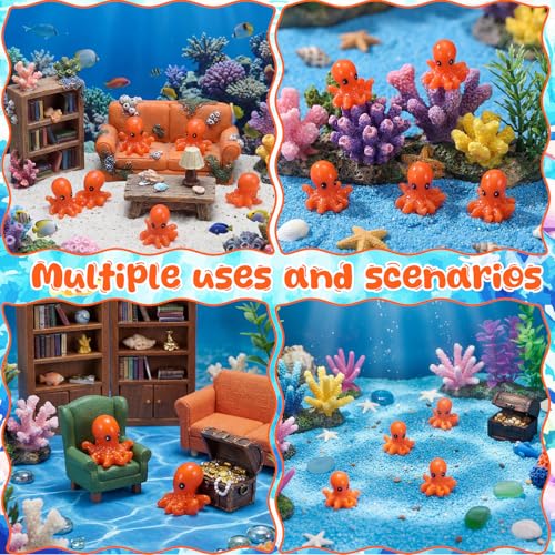 Geelin 50 Pcs Mini Resin Octopus Figurines Tiny Resin Figurines Small Ornament Charms Figure Tiny Animals for Dollhouse Landscape Aquarium Garden Desktop Birthday Party - style: Octopus