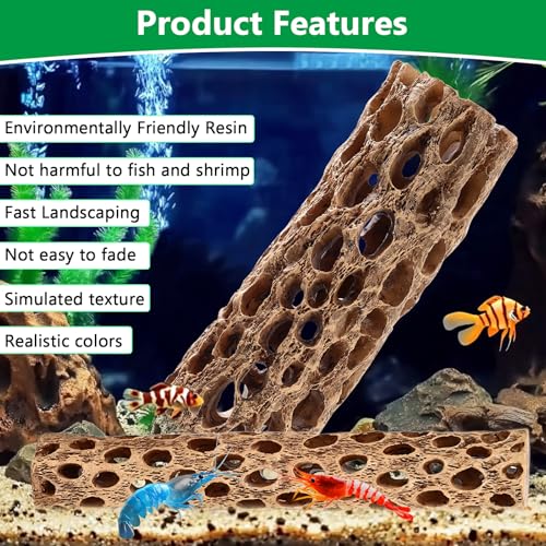 6“ Resin Cholla Wood Aquarium Décor Wood- Realistic Shrimp Hideout & Climbing Toy (6" L×1”Dia, 2pcs)