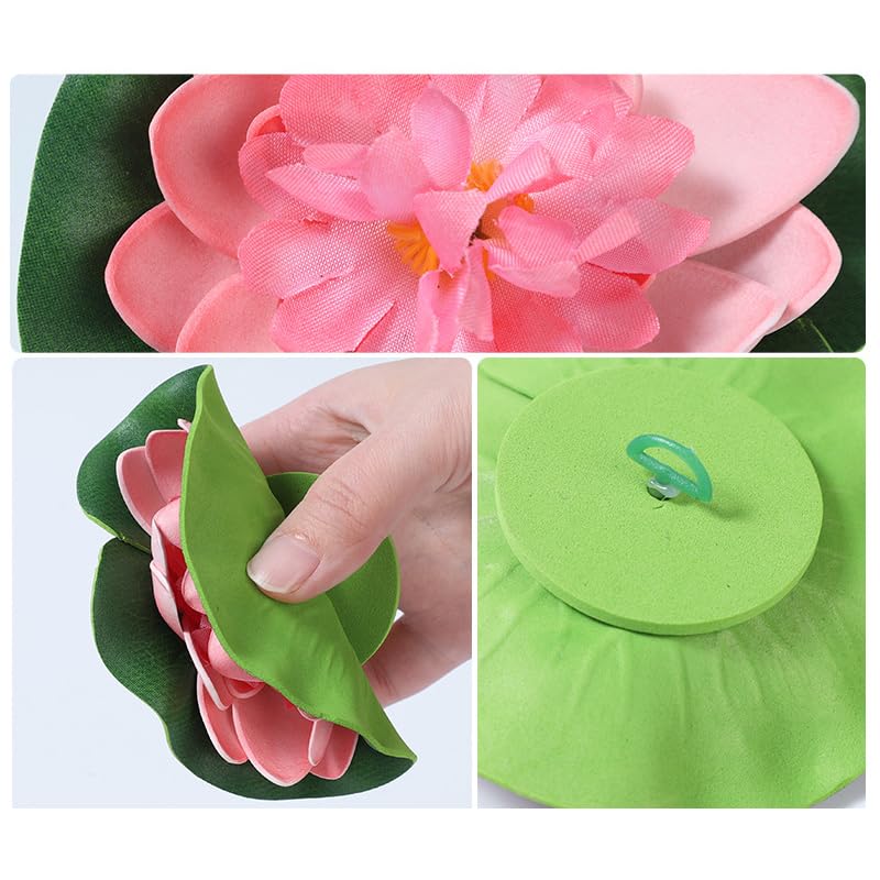 2PCS Artificial Lotus Floating Simulated Plant Realistic Aquarium Garden Lily Decoration Micro Landscape Pond Water,10cm (Rose Red) - color: Rose Red