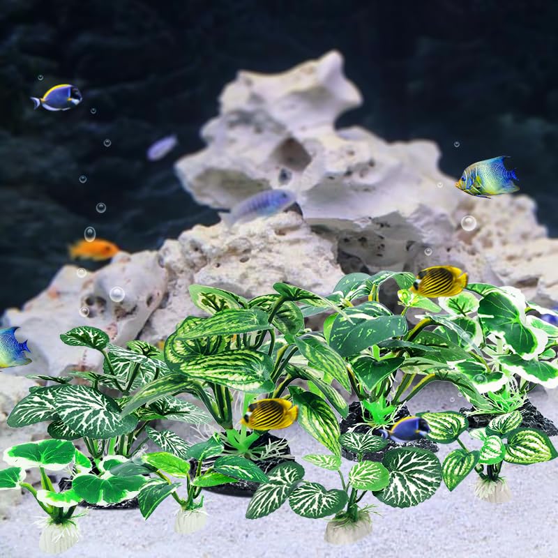 8PCS Betta Fish Tank Decorations Aquarium Decorations Artificial Plastic Plants Ornament for Hiding Fish Reptil - color: D-8pcs Set/Green