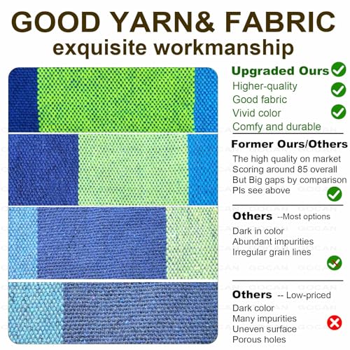 GOCAN Double Hammock 2 Person Extra Large 220x160cm Total Length 330cm Load 500lb Canvas Cotton Hammock for Patio Porch Garden Backyard Lounging Outdoor and Indoor with Removable Spreader bar - color: Blue Stripe
