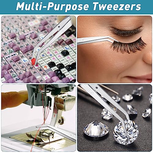 35 Pcs Carbon Steel Tweezers with Curved Serrated Tip, Multipurpose Craft Tweezers Non-Slip Forceps for Sewing Repairing