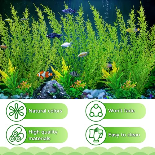 QUOZUO Fish Tank Accessories Large Plants, Green Fish Tank Decorations, Aquarium Decor Plastic Plants 3pcs