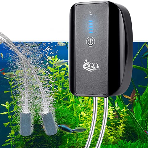 AQQA Aquarium Rechargeable Air Pump,Multifunctional Portable Energy Saving Power Quiet Oxygen Pump, One/Dual Outlets with Air Stone,Suitable for Indoors Power Outages Fishing - size: 2.5W(0-140gal)