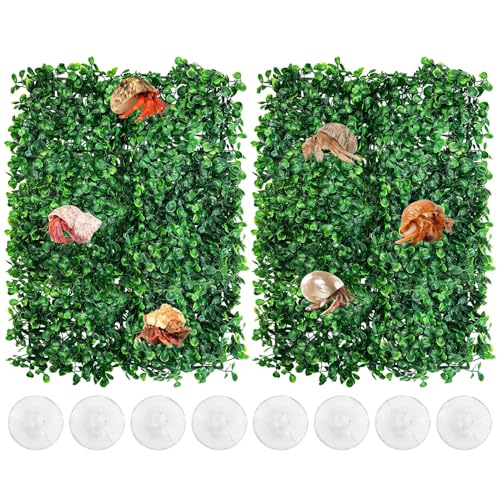 PINVNBY 2 PCS Hermit Crab Climbing Toys Hermit Crab Climbing Wall with Suction Cups Plastic Faux Grass Mat Hermit Crab Accessories for Hermit Crab Tank Decor (24 x 16 Inch)