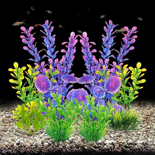 AQUANEAT Artificial Fish Tank Plants, Plastic Aquarium Decorations, Purple Accessories, 10pcs - color: Purple