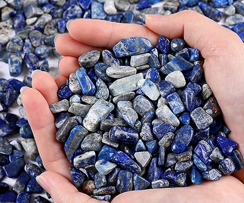 QINJIEJIE Lapis Lazuli Crystals Chips Natural Stone Gravel Bulk Crushed Rocks Pieces Polished Quartz Stone 0.55Lbs Decorative Fish Tank Pebbles Vase Filler Irregular Shaped Tumbled Gemstone for Home - color: Lapis Lazuli, size: 0.55 Pound