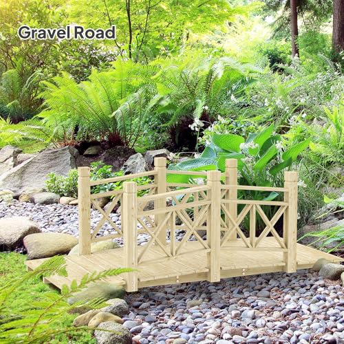 Outsunny 5 ft. Wooden Garden Bridge with Safety Rails, Backyard Bridge Footbridge for Ponds, Creeks, Streams, Nature Wood - color: Nature Wood