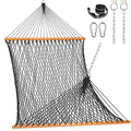 Lazy Daze Hammocks Double Rope Hammock, 2 Person Traditional Outdoor Hand Woven Cotton Rope Hammock with Spreader Bar, Carabiners, Tree Straps, Chains for Patio Yard - Max 450 Lbs, Dark Grey - color: Dark Grey