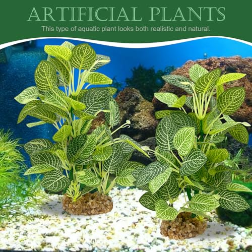 Silk Aquarium Plants (2-Pack) 9.8 Inch Artificial Plastic Fish Fish Habitat Decor, Small to Moderate Size Aquarium Decorations, Safe Green Plants for Freshwater Tanks - color: Lime Green With White Veins