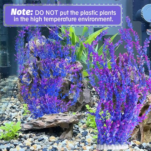 Hamiledyi Aquarium Plastic Plants Aquarium Decor Artificial Fish Tank Plants,Tall Fish Tank Decorations, Extra Large Aquarium Plant 23.6-inch Tall,2PCS（Purple Style B） - color: Purple（style B）