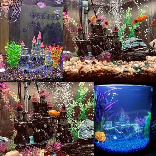 Aquarium Castle Decorations,Resin Castle for Fish Tank with Randomly Color Plants Decor Accessories for Freshwater and Saltwater Fish Tanks (Red) - color: 【red】