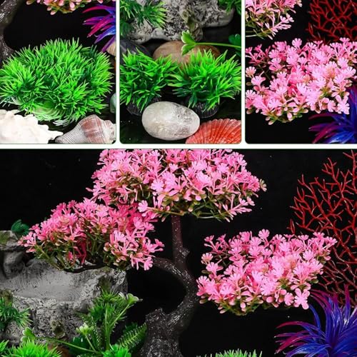 Aquarium Artificial Plants Decor, Cherry Blossom Tree with Grass Set, Pink Plastic, 9.44x3.54x2.75 Inches, for Nature Underwater Landscape (Yellow) - color: Yellow