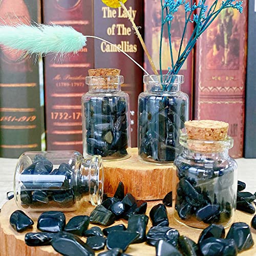 Black Obsidian Crystal Polished Gravel Quartz Stones 0.3-0.4" Pea Chips Stone Natural Crushed Tumbled Rocks Gem for Home Decoration Aquarium Small Tank Plants Vase Filler Landscape Ornament, 0.55 lbs - color: Black Obsidian, size: 0.55 Pound
