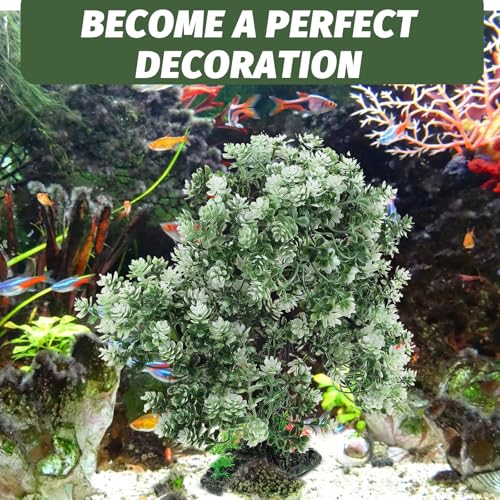 Healeved Aquarium Artificial Tree Decor Realistic Fish Tank Landscaping Ornament for Home Decoration Premium Craft for Aquatic Plants and Desktop Decor - color: White Green, size: 26.00X26.00X5.50CM