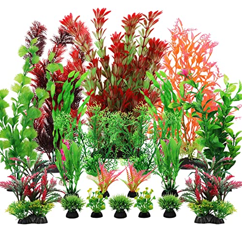 Fish Tank Accessories Aquarium Decorations Plants, 20pcs Fish Tank Decorations Plant, Fish Tank Decor, Aquarium Decor Plastic Plants, Small to Large