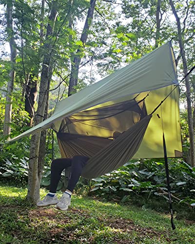 Camping Hammock, Portable Single & Double Hammock with Net, 2 Person Hammock Tent with 2 * 10ft Straps, Best for Outdoor Hiking Survival Travel