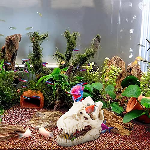 2Pcs Aquarium Decoration - Small Resin Dinosaur Skull Skeleton Fish Tank Cave Pet Reptile House Decoration