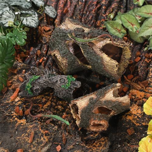 IBWell Aquarium Wood Fish Tank Decorations，Resin Fake Logs Terrarium DÉCor, Reptile Hide Aquarium Hideout for Fish Cave, Small Turtles, to 20 Gallon Tank - size: 6.3"*2.0"*8.9"