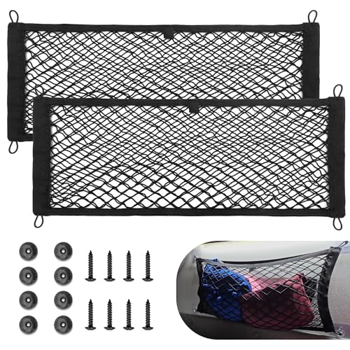 RED WOLF 2 Pcs Universal Elastic Mesh Netting Car Pouch for Trunk RV Boats Home Cargo Storage with Screws and Hooks (23.6'' x 9.8'') - size: 23.6'' x 9.8''