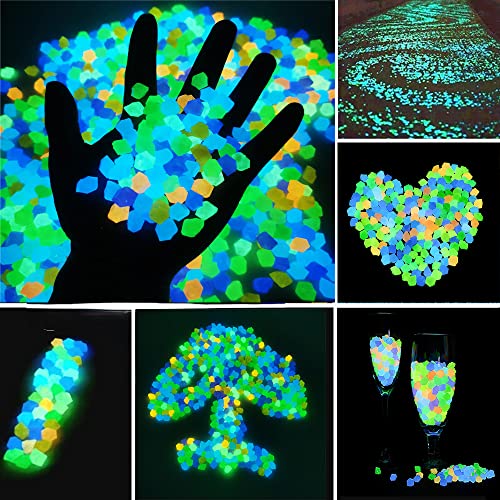 Muzero Glow in The Dark Stones, 100pcs Glowing Rocks Luminous Stone for Vase Fillers Fish Tank Aquariums Rocks Fake Jewels Crysetal Plastic Jewels Gem Pebbles Decorations Powered by Light or Solar