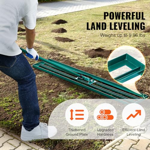 VEVOR Lawn Leveling Rake, 48""x10"" Level Lawn Tool, Heavy-Duty Lawn Leveler with 78"" Steel Extended Handle, Yard Leveling Rake Suit for Garden, Golf Lawn, Farm, Green - size: 48"x10", style: Classic: Alloy