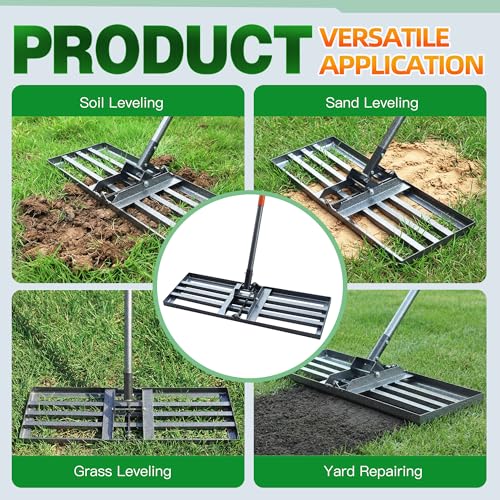 Lawn Leveling Rake 30x10 Inch, 6FT Heavy-Duty Carbon Steel Lawn Leveler – Yard Leveling Rake for Soil, Sand, Grass, Perfect for Lawn Repair, Pit Filling & Garden Maintenance - size: M