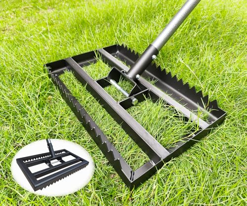 Lawn Leveling Rake - Heavy Duty Yard Leveler , Reinforced Welds, 74" Adjustable Handle, Reversible Plate for Soil, Dirt, Ground, Backyard Top Dressing, Landscaping (17x10 inch)