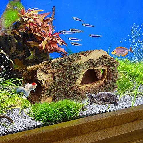Saim Aquarium Resin Hollow Tree Trunk, Artificial Wood Cave Betta Fish House Aquarium Decoration, Suitable for Betta Cichlid Cave Rocks, Aquariums Hideout/Shelter