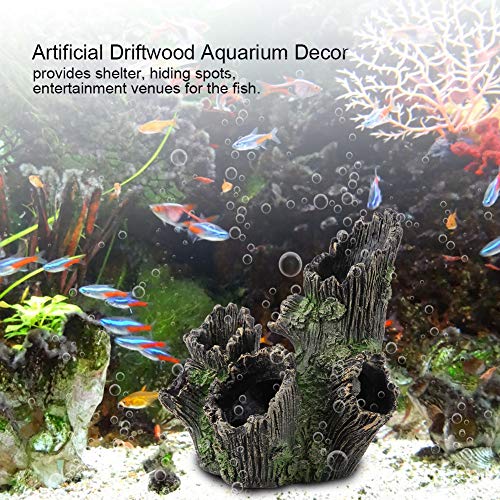 Tyenaza Aquarium Driftwood Decoration, Driftwood Resin Crafts Ornament for Aquarium Decoration Fish Tank Wood with Holes & Aquarium Caves Fish Tank Wood Decor(ST-004A) - color: St-004a