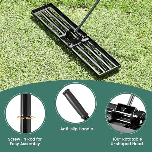 Goplus Lawn Leveling Rake, 46" x 10" Heavy Duty Level Lawn Tool w/ Ergonomic Handle for Soil, Effort-Saving Landscape Rake for Garden, Backyard, Golf Course, Farm, Pasture, Black - style: 46" x 10", Black