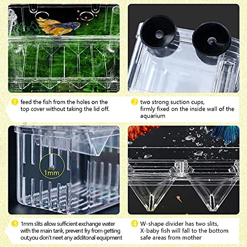 Aquarium Fish Breeding Box, Acrylic Double Layer Fishes Isolation Box/Baby Fishs Hatchery/Fry Breeder Box for Guppy,Tropical Fishes, Floating Fish Incubator Tank Divider with Suction Cups, L size