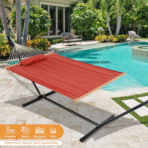 Lazy Daze Hammocks 12 FT Sunbrella Fabric Hammock Non-Fading with Spreader Bars and Free Pillow Fits for 2 Persons, All Weather and Fade Resistant for Patio Yard, 450 lbs Capacity, Harwood Crimson - color: Harwood Crimson